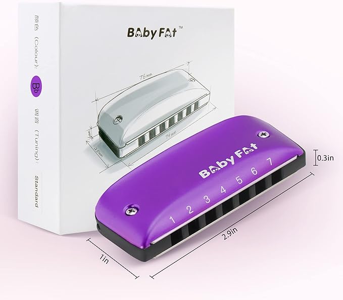 KONGSHNEG BabyFat 7 Hole Blues Mini Harmonica Set,Diatonic Harmonica with free lanyards,Gifts for Professional Players and Beginners,Easy-playing Musical Instrument(Key of Bb)