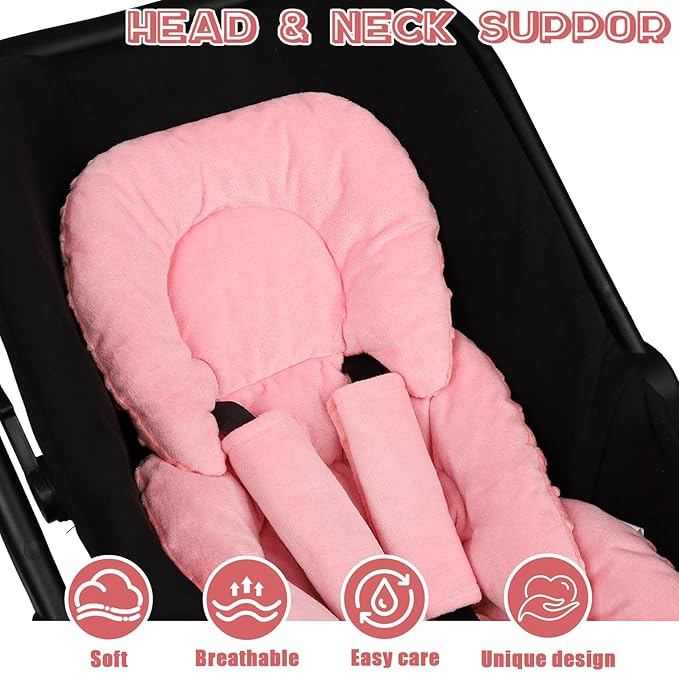 GFU Infant Car Seat Insert Head and Body Support, Reversible Newborn Insert for Carseat with Strap Pads, Soft Stroller Cushion Pillow Insert for Boys and Girls, Fits for Stroller, Swing, Red