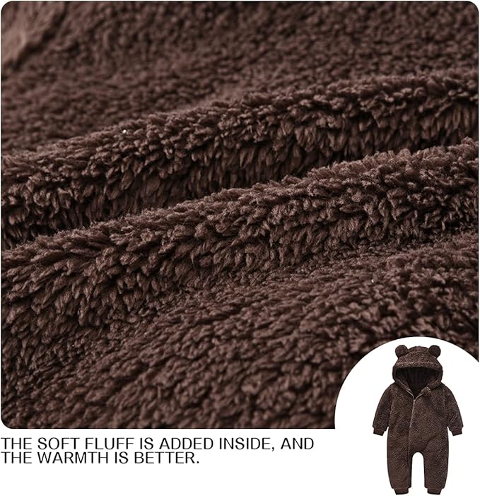 Baby Fleece Jumpsuits Infant Bear Ear Snowsuit Newborn Hooded Romper Warm Coat