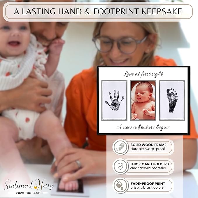 Inkless Hand and Footprint Kit, Baby Keepsake Plaque & Baby Shower Gifts - Ideal as Mom To Be Gift, Nursery Picture Frames, Clean Touch Hand and Footprint Kit (Style 2 - Design 2)