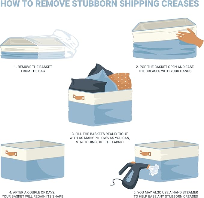 OrganiHaus Small Fabric Storage Baskets for Shelves 3 Pack, 12x8in Closet Storage Bins for Shelves, Cloth Baskets for Organizing, Linen Closet Organizers, Fabric Basket, Navy Blue/White