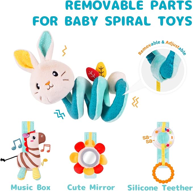 Koty Car Seat Toys, Infant Spiral Plush Toys, Baby Stroller Toys Hanging Crib Activity Toy for CarSeat Crib Bed Stroller, Rabbit Hanging Rattle Gifts for Babies 0-6 Months(Rabbit)