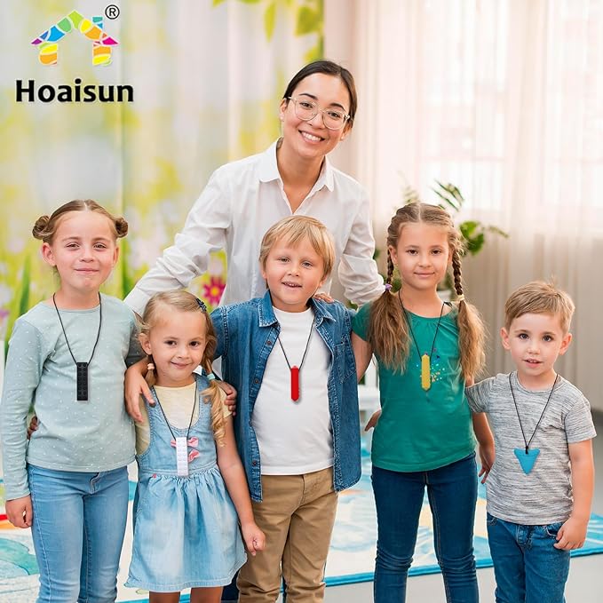 Chew Necklaces for Sensory Kids 6 Pack, Sensory Toys for Kids with Autism, ADHD, SPD, Chewing, Biting, Autism Sensory Products Silicone Chew Toys Necklace for Adults Reduce Anxiety Fidget