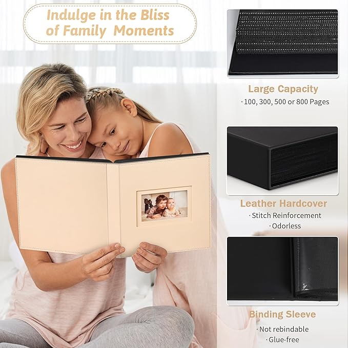 Popotop Photo Album 4x6 300 Pockets with Leather Hardcover Cover, Small Photo Album Holder Book with 50Pcs Pages for Family Travel Wedding Baby Gifts