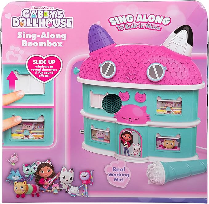 eKids Sing Along Boom Box Speaker with Microphone, Kids Karaoke Machine with Built in Music (Gabby)