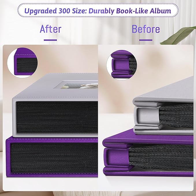 Popotop Photo Album 4x6 300 Pockets with Leather Hardcover Cover, Small Photo Album Holder Book with 50Pcs Pages for Family Travel Wedding Baby Gifts