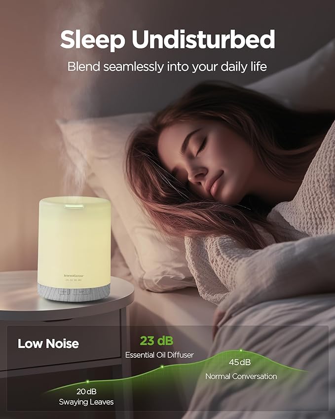 InnoGear 300ML Essential Oil Diffuser, Premium 5-in-1 Ultrasonic Aromatherapy Diffusers Scent Humidifier Aroma Diffuser Vaporizer Auto-Off Timer for Room Office Home, White, Medium