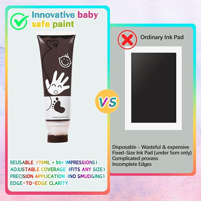 Sortnic 75ml Brown Baby Hand and Footprint Ink Kit, Baby Handprint Footprint Paint for Newborn Keepsake, Dog Cat Paw Print Kit, Washable, Non Toxic Acid-Free, Safe Gentle for Ideal New Mom Gifts