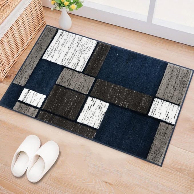 Rugshop Contemporary Modern Boxes Area Rug 2' x 3' Navy