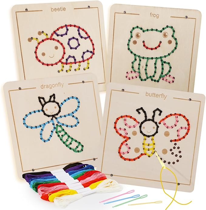 Montessori Wooden Lacing Toys for Toddlers and Kids Ages 2-4 5-7, Sewing Kit Fine Motor Skill Busy Board, Education Sensory Preschool Toy for 1 2 3 4 Year Olds, Birthday Gift for Boys and Girls