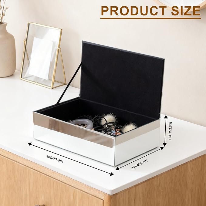 Luxury Mirrored Jewelry Box with Crushed Diamond - Glass Jewelry Box Organizer Storage Ring Holder Case for Women