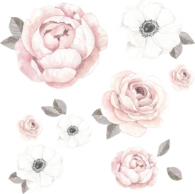 Lambs & Ivy Floral Garden Watercolor/Pink Linen 5-Piece Baby Crib Bedding Set