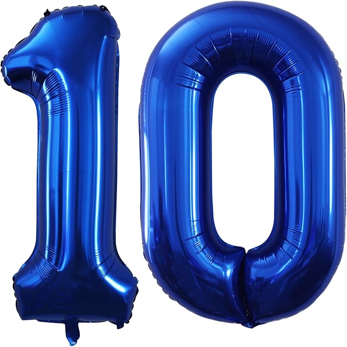 GOER Number 10 Balloons for 10th Birthday Party Decorations,42 Inch Jumbo Foil Helium Balloons for 10th Anniversary (Blue)