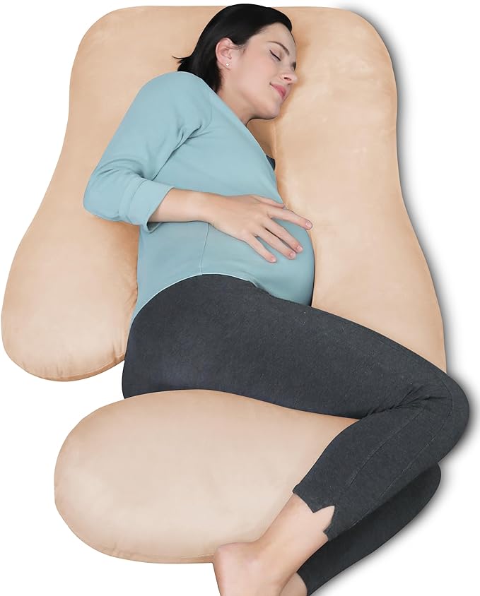 MOON PARK Pregnancy Pillows for Sleeping - U Shaped Full Body Maternity Pillow with Removable Cover - Support for Back, Legs, Belly, HIPS - 57 Inch Pregnancy Pillow for Women - Brown