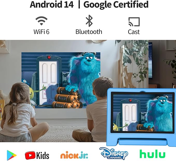JREN Tablet for Kids|10 Inch Kids Tablet Android 14|Octa-core|64GB|WiFi |Bluetooth|Parental Control|Children Content|Children Toddler Blue