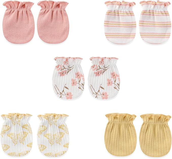 5 Pairs Baby Not Scratch Mittens 0-6 Months New Born Boy Girl Gloves Cute Infant Accessories