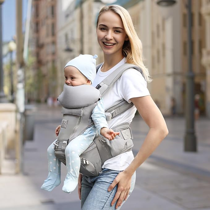 FRUITEAM Baby Carrier Newborn to Toddler- Safety - Certified 6 in 1 Hip Seat Carrier with Head & Lumbar Support, Adjustable & Removable Baby Holder for All Seasons, Great for Travel and Outdoor