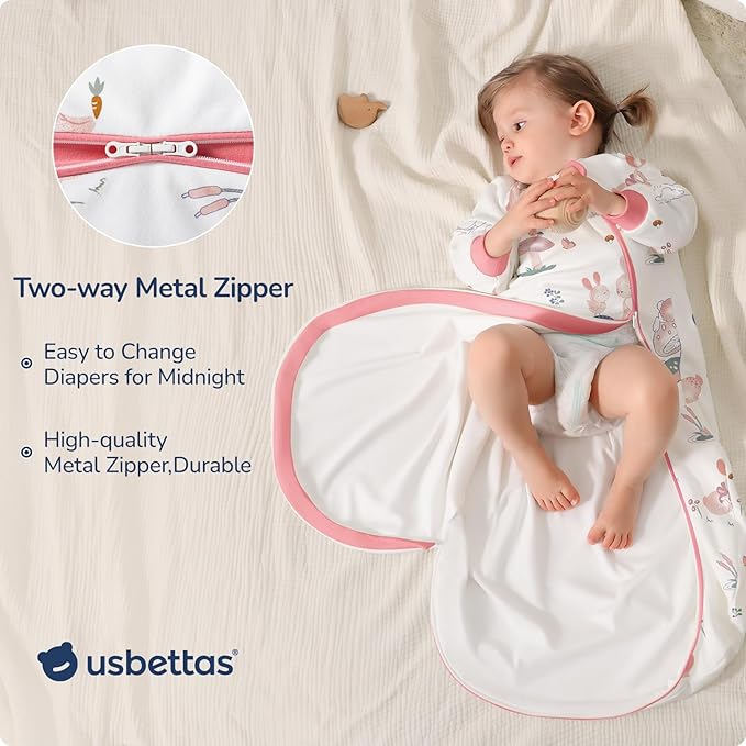 Baby Sleep Sack 18-24 Months, Cotton Detachable Long Sleeve Sleep Sack, 2.5 Tog Toddler Sleeping Sack with Temperature Strips, 2-Way Zipper Wearable Blankets for Newborns, Bunny