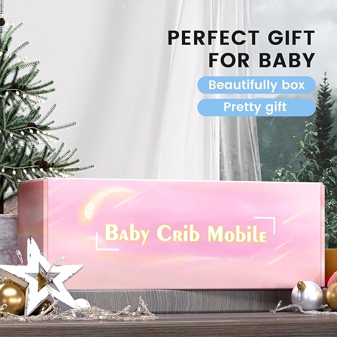 Feisike Crib Mobile for Girls - Baby Mobile for Crib with 35 Lullabies, 3 Modes Digital Musical Box(Turn Only, Music Only, Turn & Music, Pink, Nursery Toys, Nursery Decor, Knob Type