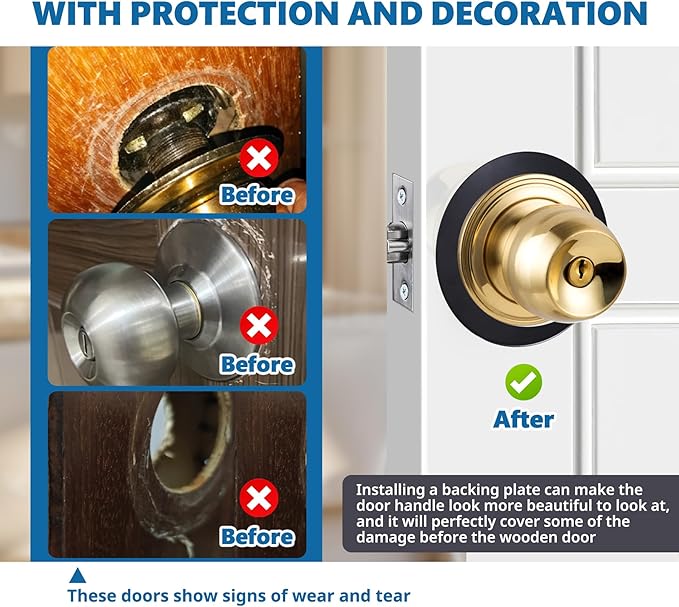 1 Pcs Upgraded Door Knob Plates with Double-Sided Tape –Thick Stainless Steel Scar Plates for Deadbolts & Knobs, Durable Lock Hole Covers for Fixing Loose Knobs and Damaged Areas(Matte Black)
