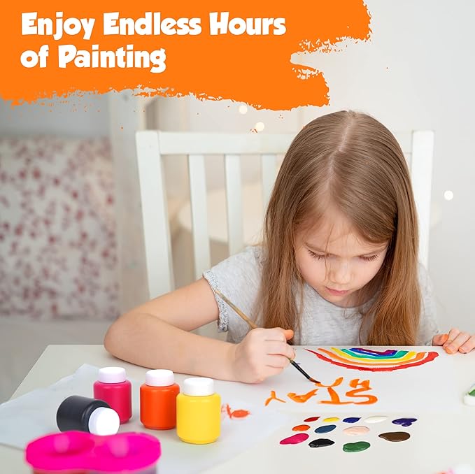 Kids Painting Set, Washable Paint for Kids 6 Colors, Non Toxic Tempera Paint 2 oz Each, Paints for Toddlers Art, Craft, School and Home Finger Paints Projects