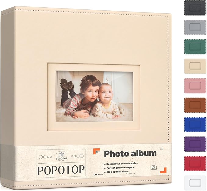 Popotop Photo Album 4x6 300 Pockets with Leather Hardcover Cover, Small Photo Album Holder Book with 50Pcs Pages for Family Travel Wedding Baby Gifts