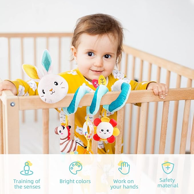 Koty Car Seat Toys, Infant Spiral Plush Toys, Baby Stroller Toys Hanging Crib Activity Toy for CarSeat Crib Bed Stroller, Rabbit Hanging Rattle Gifts for Babies 0-6 Months(Rabbit)