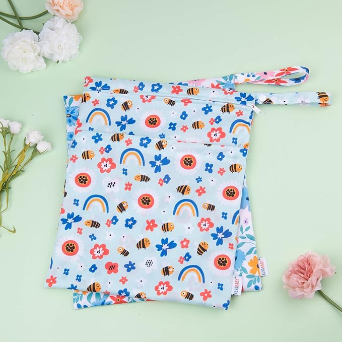 ALVABABY 2pcs Cloth Diaper Wet Dry Bags Waterproof Reusable with Two Zippered Pockets Travel Beach Pool Daycare Soiled Baby Items Yoga Gym Bag for Swimsuits or Wet Clothes LX-YX8688