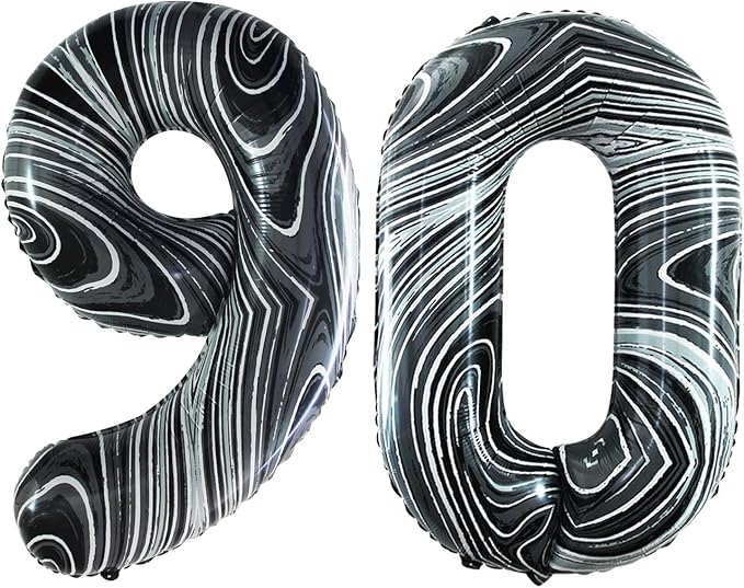 GOER Number 90 Balloons for 90th Birthday Party Decorations,42 Inch Jumbo Foil Helium Balloons for 90th Anniversary (Marble Black)