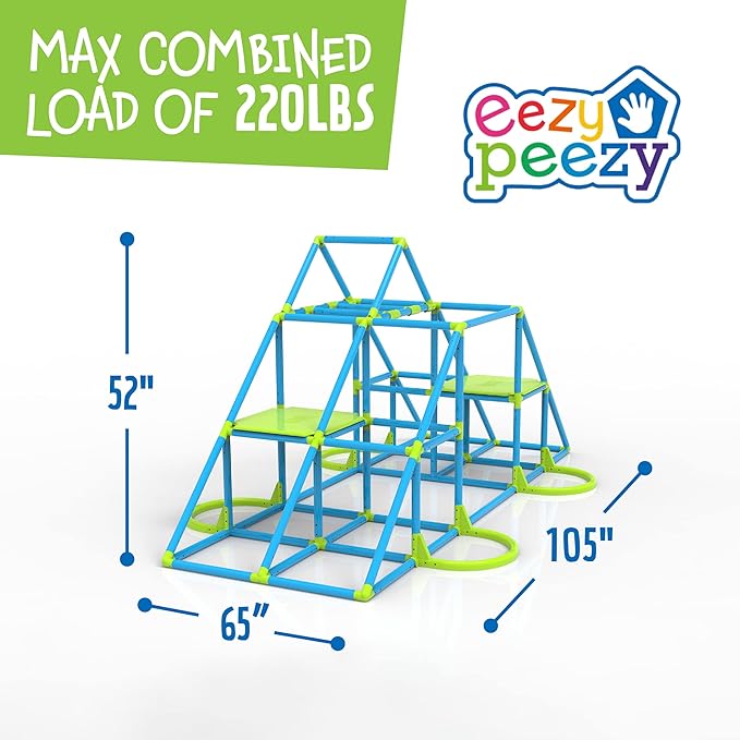 Eezy Peezy Mega Pyramid Monkey Bars Climbing Tower Active Outdoor Fun for Kids Ages 3 to 8 Years Old, Blue/Green