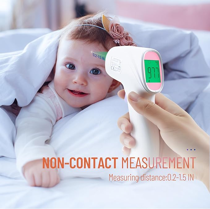 Forehead Thermometer for Adults, Kids & Babies, No-Touch Digital Thermometer with LCD Backlight Display, FSA HSA Eligible, Fever Alarm and 1s Instant Reading - Pink