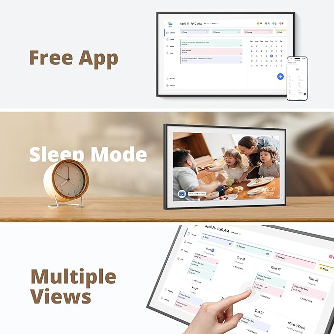 Dragon Touch 21.5" Digital Calendar Chore Chart – 1080P Full HD Interactive Touchscreen, Smart Family Planner, Hearth Display Digital Calendar Wall & Desk Mountable for Seamless Scheduling Black