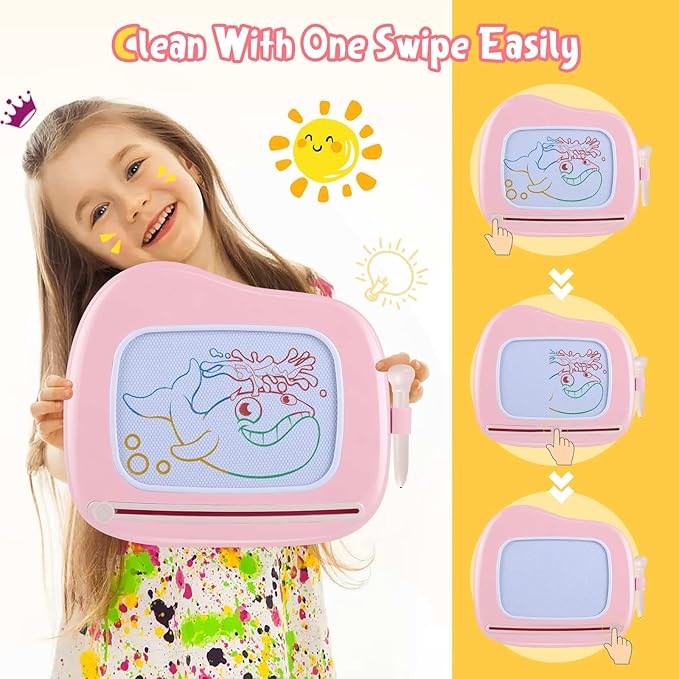 Smasiagon Magnetic Drawing Board for Kids, Toddler Toys for 1-2 Year Old Girl, Portable Doodle Board Pad Learning and Educational Toys for Ages 1 2 3 Year Old Baby Girl Birthday Gift(Pink)