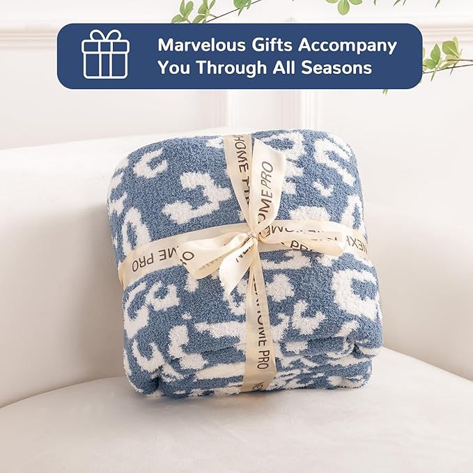 NEXHOME PRO Leopard Soft Blanket, Fuzzy Throw Blanket for Couch Bed Sofa Picnic, Knit Blankets for Women Gifts Blue 50 x 60 inches