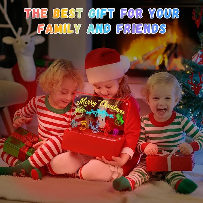 Rechargeable LED Note Board with 7 Colors, Doodle Glow Drawing Lumi Board for Kids with 4 Magnet and Invisible Stand, Light up Acrylic Dry Erase Board with 7 Markers & Tracing Paper (11.8"X9.8")