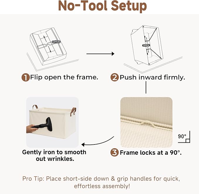 StorageWorks Storage Bins, Shelves Baskets for Organizing, Fabric Closet Organizers with Handles, Metal Frame, Beige(Texture), 2-Pack