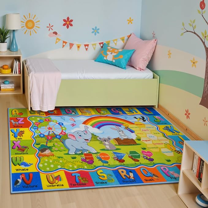 STARUIA ABC Rug for Kids Playroom, Classroom Floor Play Mat for Kids, Preschool Educational Rug for Learning Alphabet Animals Numbers Months, ABC Carpet Play Rug for Nursery Kid Room Decor (39"X59")
