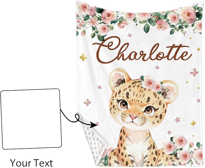 Personalized Nursery Crib Bedding Set: Custom Name 5 Piece Baby Crib Sets with Floral Leopard Design - Toddler Double Layer Blanket Set, Comfortable Crib Bed Sheets for Baby Grils