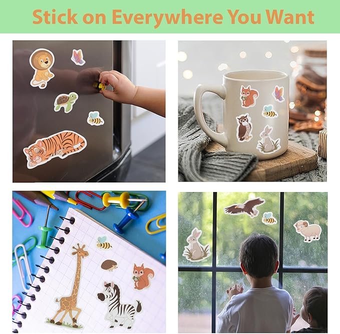 Jelly Sticker Book for Kids 2-4 Travel Essentials, Reusable Sticker Book + 8 Scenes + 2 Matching Games + 51 Large Animal Stickers for 1-3 Toddler Activities (Animals)