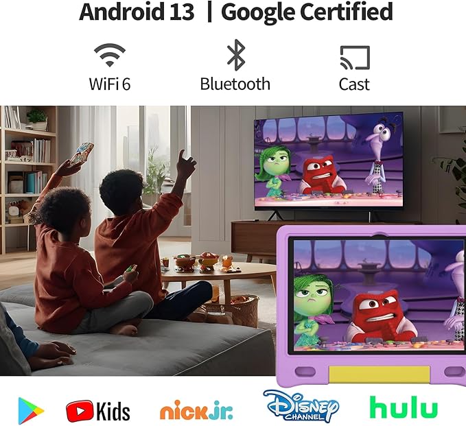 JREN Kids Table 10.1" |Android 14 Tablet for Kids|64GB Storage|Octa-Core|WiFi |Cameras|Parental Control|Kids Content|Case Included Great Gift for Children Ages 3-12 Years Old Purple