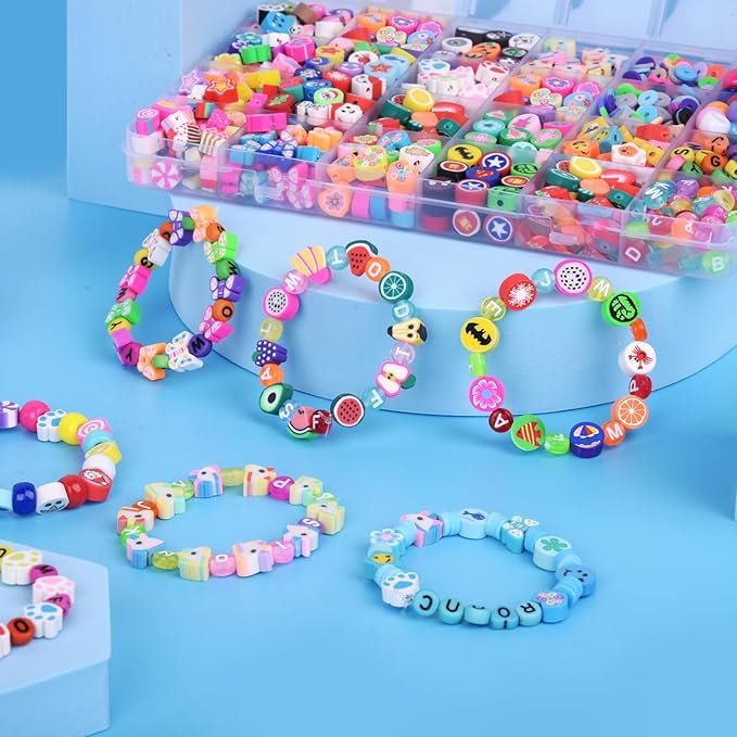 1000PCS Dinosaur Polymer Clay Beads Bracelet Making kit, 24 Style Cute Fun Beads Beads Charms for Jewelry Necklace Earring Making DIY Accessories for Women Girls
