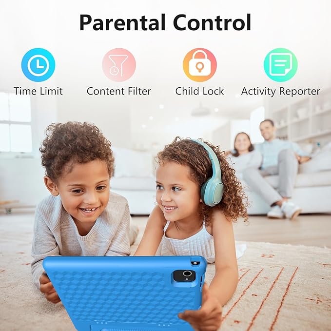 JREN Tablet for Kids|10 Inch Kids Tablet Android 14|Octa-core|64GB|WiFi |Bluetooth|Parental Control|Children Content|Children Toddler Blue