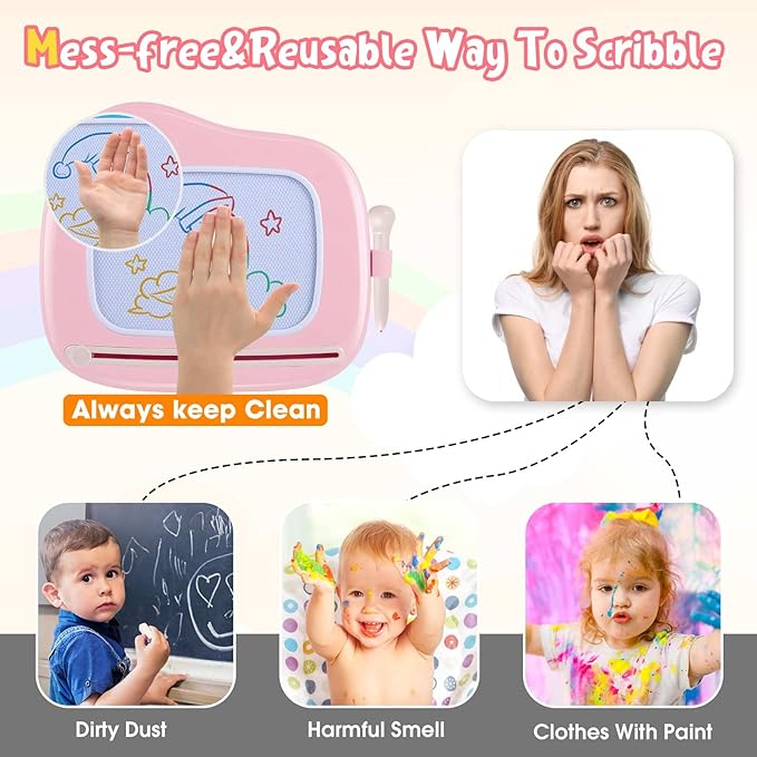 Smasiagon Magnetic Drawing Board for Kids, Toddler Toys for 1-2 Year Old Girl, Portable Doodle Board Pad Learning and Educational Toys for Ages 1 2 3 Year Old Baby Girl Birthday Gift(Pink)