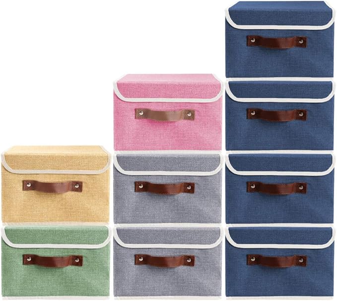 Lucky Monet Storage Bins Boxes with Lids 2 Pack Decorative Storage Boxes Collapsible Fabric Storage Basket Containers Lidded Storage Cube for Organizing Closet Home Office, 15"x 10"x 10" (Blue)