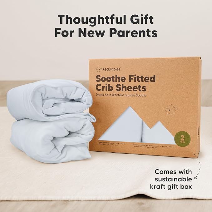 KeaBabies 2-Pack Organic Crib Sheets for Boys, Girls - 52x28 Fitted Crib Mattress Sheet Neutral, Breathable Jersey Cotton Cover for Baby Bed, Toddler Mattress, Soft & Cute Prints (Hazy)