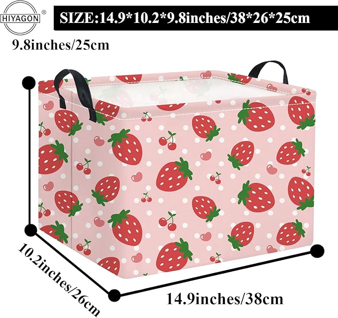 HIYAGON Rectangular Baby Girl Basket Kids Baby Storage Basket Toy Storage Bin Organizer Box Room Decor(Strawberry)
