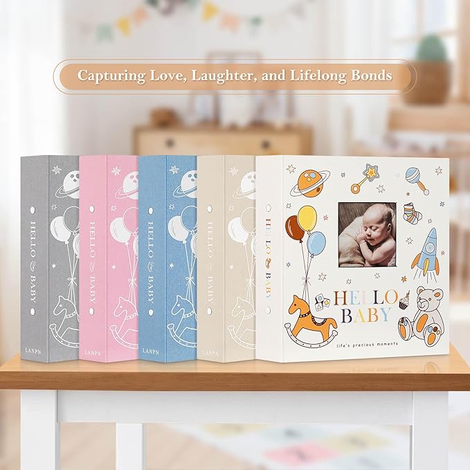Lanpn Baby Photo Album 4x6 600 Pockets, Linen Cover Photo Book Newborn Bebe Album Memory Book with Front Window Holds 600 Horizontal and Vertical Pictures Gift for Boy Girl Baby Shower Pink
