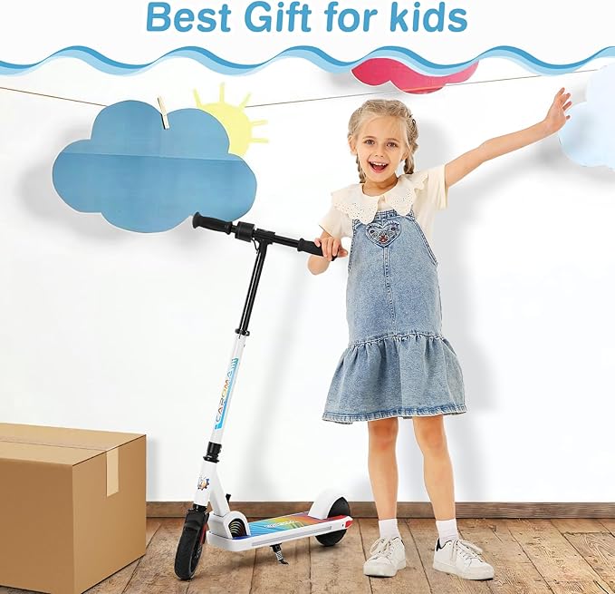 Caroma Electric Scooter for Kids Ages 6-12,150W/180WMotor,10 MPH Max Speed & 7 Miles,Colorful Lights,Adjustable Height & Speed,LED Display,Foldable Kids Electric Scooter 132 Lbs Max Load,Idea Gift