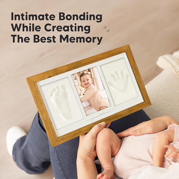 Baby Hand and Footprint Kit - Clay Handprint Keepsake Frame, Newborn Nursery Picture Frame, Personalized New Mom Gifts for Baby Shower & Registry (Golden Wheat)