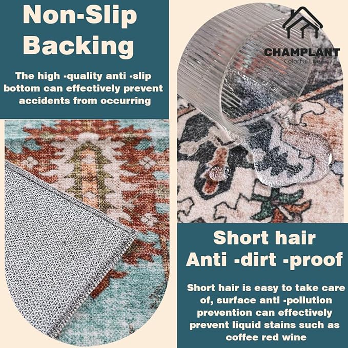 Washable Area Rug 4'x6' Floral Blue Traditional Floor Cover Foldable Thin Rugs Retro Kitchen Indoor Distressed Non Slip Carpet Floral Print Mat Bedroom Living Room